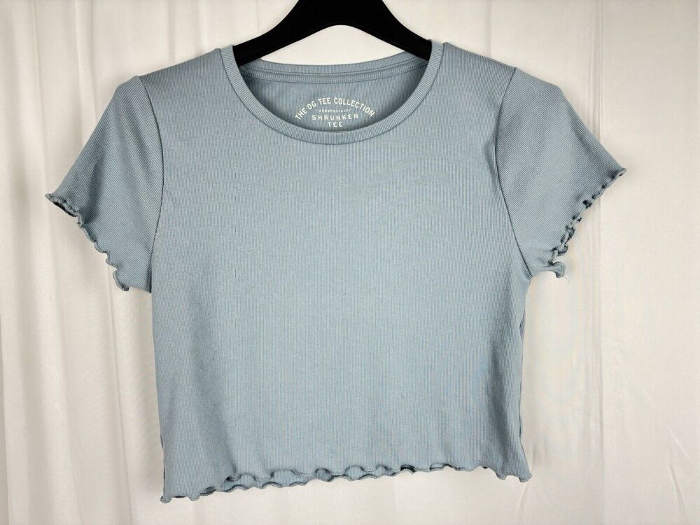 Aeropostale OG Tee Collection Shrunken Tee Crop Top Blue Lettuce Hem Size XL